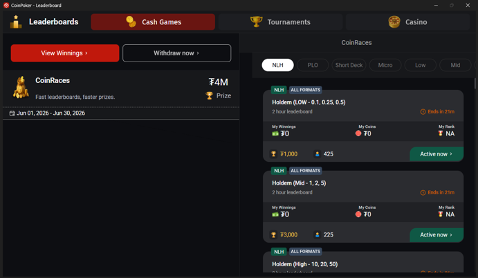 CoinPoker CoinRaces